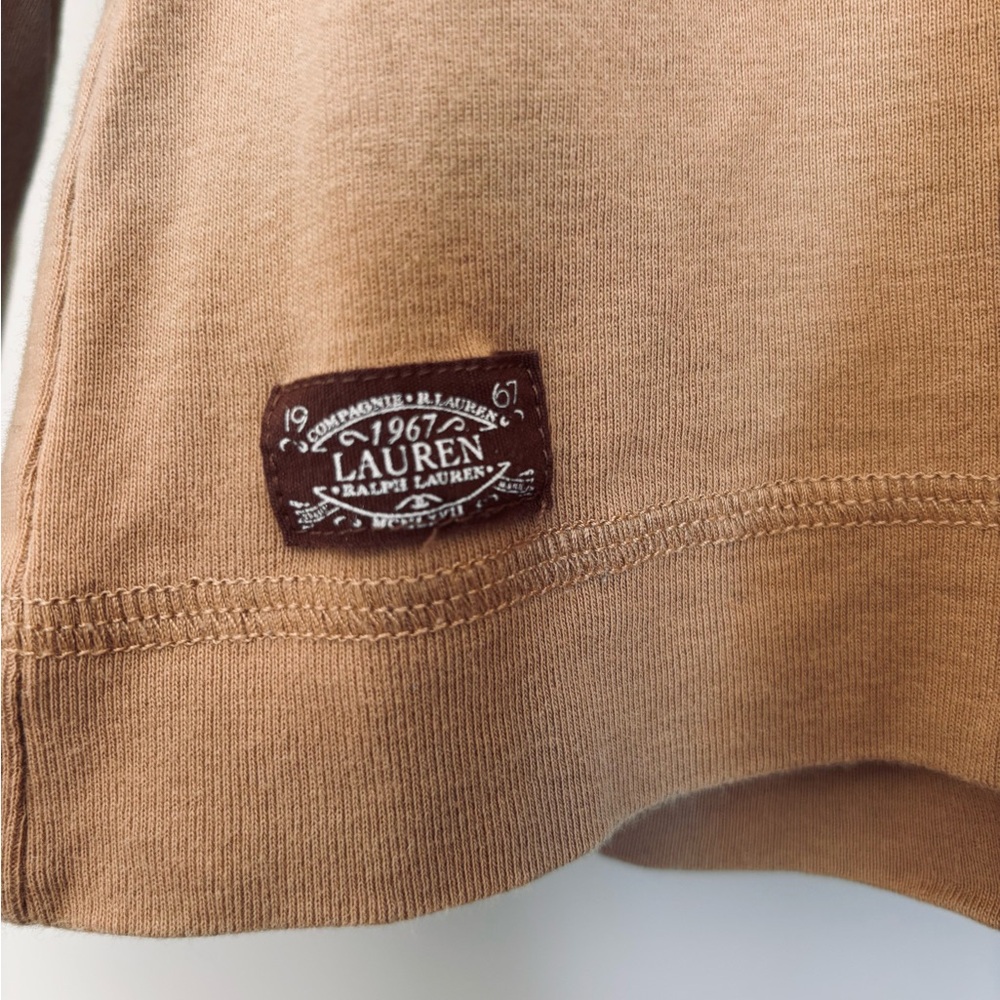 Ralph Lauren Camel Long Sleeve Crewneck with Zippered shoulder & Elbow Patches